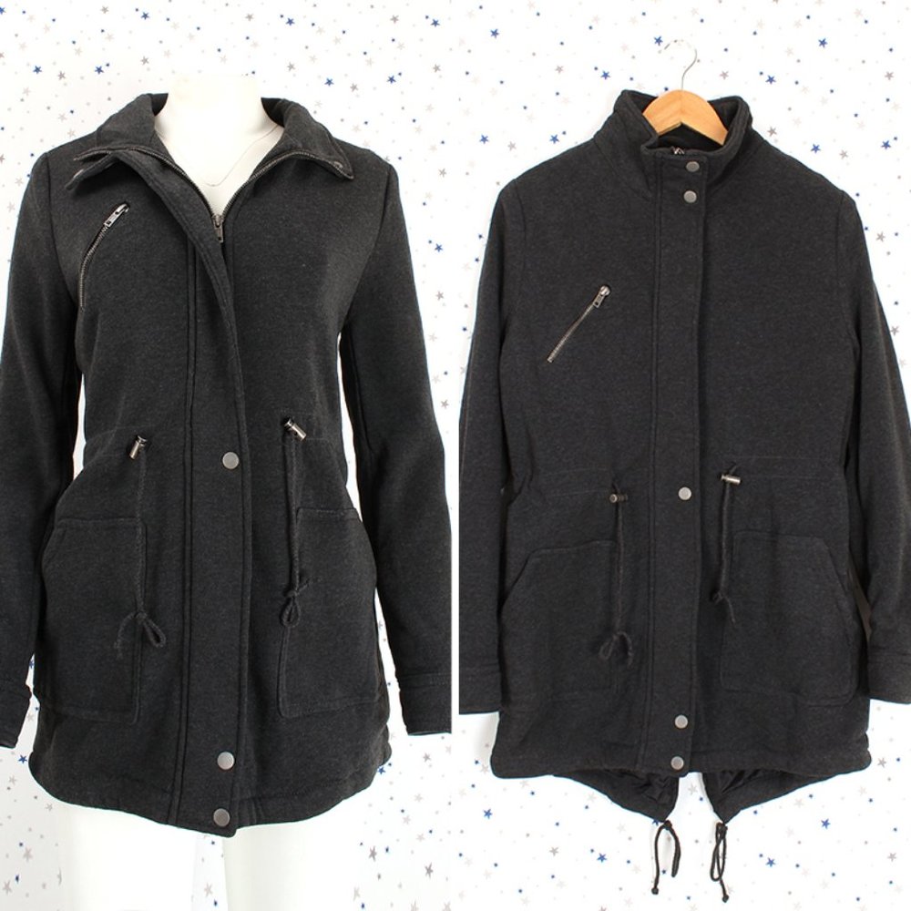 Charcoal High Neck Fleece Knit Coat Jacket